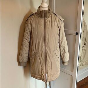 Vintage Nelson Hall Plaid Flannel Lined Hooded Puffer Coat Jacket Tan Large